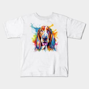 Basset Hound Splash AI Art Kids T-Shirt